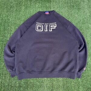 VTG Champion Sweatshirt Mens XL Navy Blue Operation Iraqi Freedom Crewneck Y2K